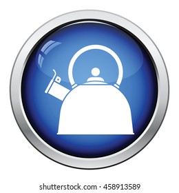 Kitchen kettle icon. Glossy button design. Vector illustration.