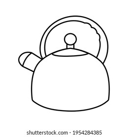 Kitchen kettle for stove doodle. Teapot hand drawing. The household equipment. Kitchen interior. Isolated object on white background. Vector illustration