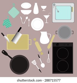 kitchen kitchenware equipment vector set