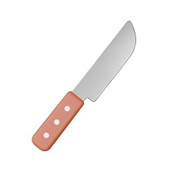 Kitchen Knife 3d Icon. Isolated Object On Transparent Background