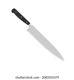 Kitchen knife with black handle. Chef knife in flat style. Isolated vector illustration