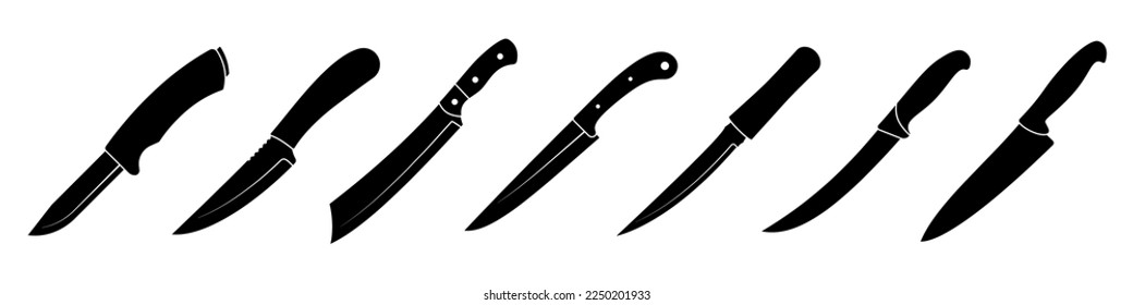 Kitchen knife black icon. Set of kitchen knife icons on white background. Vector illustration.