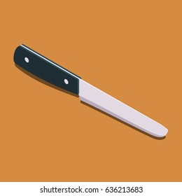 kitchen knife blade down vector illustration isolated on background, table cutting knife in isometric view with a shadow