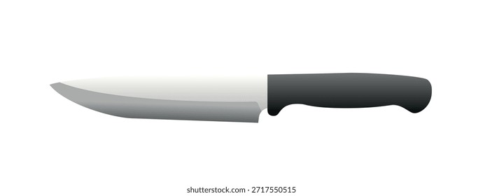 Kitchen Knife blade tool with black handle and silver metal cutting edge