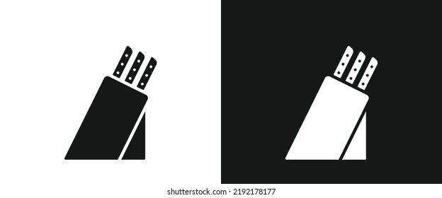 Kitchen knife block flat icon for web. Simple knife block sign web icon silhouette with invert color. Knives in block solid black icon vector design. Knife block cartoon clipart. Kitchen concept