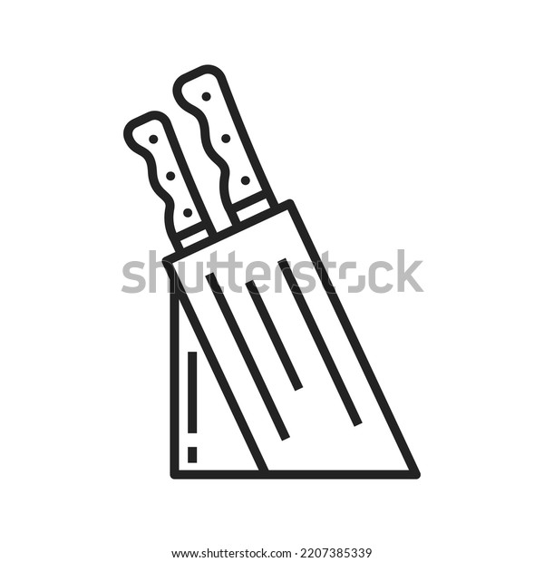 Kitchen knife block vector thin line icon. Chef\
cutlery knives holder