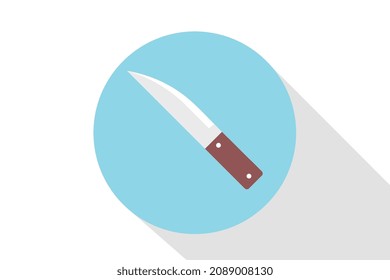 Kitchen knife in blue circle with shadow, white background, icon, vector size illustration.