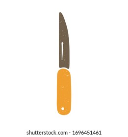 Cuchillo de cocina. cuchillo marrón con mango naranja sobre fondo transparente. Ilustración dibujada a mano