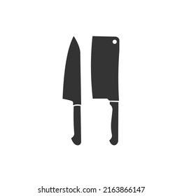 kitchen knife and butcher knife vector. Kitchen knife and butcher knife icon with silhouette style. Icon for web design, apps, sticker, banner, poster, printing usage and part of logo. 