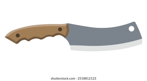 Kitchen knife. Cleaver with wooden handle. Hatchet for chopping bones and meat. Vector illustration isolated on a white background