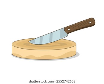 Kitchen knife and copping board. Vector illustration