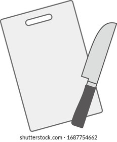 Kitchen knife and cutting board.
