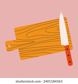 Cuchillo de cocina y tabla de corte. Cocina, comida, elementos de diseño vectorial de cocina. utensilios de cocina, utensilios de cocina para cocinar y hornear. Ilustración vectorial plana. Estilo abstracto de moda.