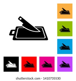 Kitchen Knife and Cutting Board Icon in Different Color Background
