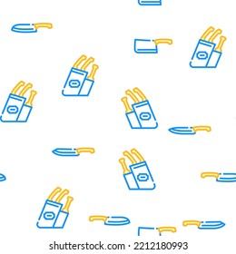 Kitchen Knife For Cutting Food vector seamless pattern thin line illustration