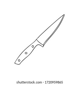 Kitchen knife drawn in the style of Doodle.Black and white image.Monochrome.Outline drawing.Vector image