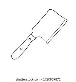 Kitchen knife drawn in the style of Doodle.Black and white image.Monochrome.Outline drawing.Vector image