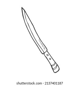 Cuchillo de cocina dibujado al estilo de Doodle.Imagen en blanco y negro.Monocromo.Dibujo de esquema.Imagen vectorial