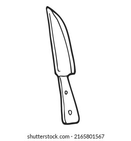 Cuchillo de cocina dibujado al estilo de Doodle.Imagen en blanco y negro.Monocromo.Dibujo de esquema.Imagen vectorial