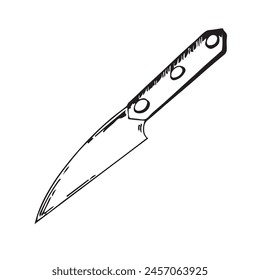 Kitchen knife. Kitchen equipment rendered in vector. Kitchen knife with a wide blade and handle drawn with a black outline. Suitable for kitchen design, fabric, tableware, packaging and scrapbooking.