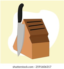 kitchen knife and knife holder. Kitchen knife block clipart vector illustration. Knives in wooden block flat vector design.