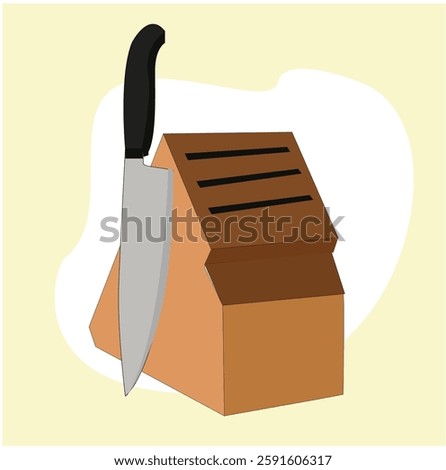 kitchen knife and knife holder. Kitchen knife block clipart vector illustration. Knives in wooden block flat vector design.