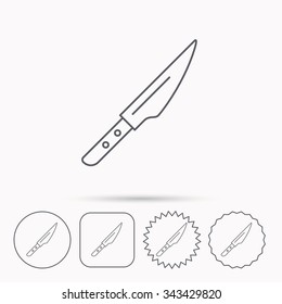 Kitchen knife icon. Chef tool sign. Linear circle, square and star buttons with icons.