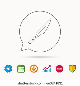 Kitchen knife icon. Chef tool sign. Calendar, Graph chart and Cogwheel signs. Download and Shield web icons. Vector