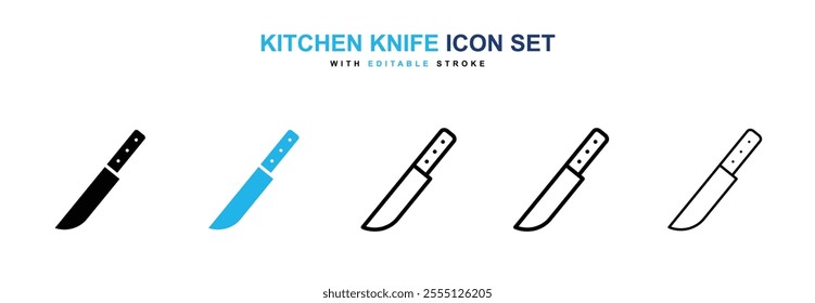 Kitchen knife icon collection in black and blue colors