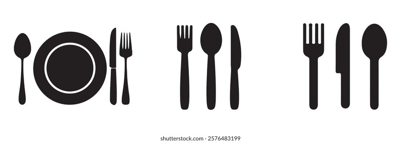 Kitchen Knife Icon. Fork knife spoon sign set. Plate symbol. Breakfast lunch, and dinner icon. Vector illustration EPS 10