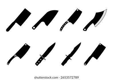 Kitchen knife icon isolated on white background. Sharp cooking knife set. Restaurant knife for work and chef