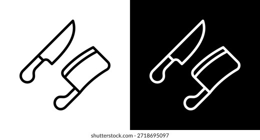 Icono de cuchillo de cocina de línea estilo blanco y negro