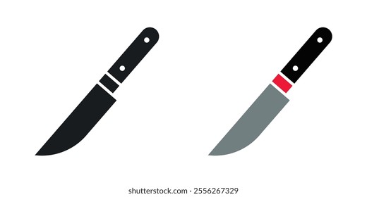 Kitchen knife icon set in black and colored versions.