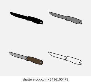 Kitchen knife icon set. Outline knife
