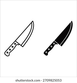 Kitchen Knife Icon Set Outline and Solid chef knife