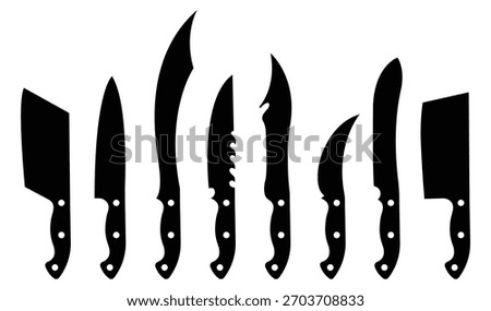Kitchen knife icon Vector illustration - Vector of kitchen knife line and flat silhouette. Meat cutting knives collection.