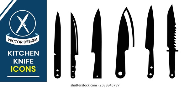 Kitchen knife icon vector set design. Set of knives icon, vector. Silhouette of kitchen knives, chef knife. Vector illustration.