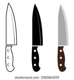 Kitchen knife icon vector set design. Knives icon, vector set. Silhouette of kitchen knives, chef knife. Vector illustration.