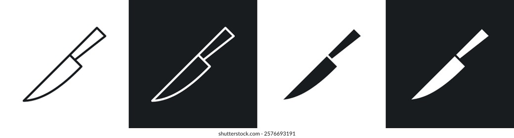 Kitchen knife icons collection in black and white solid and line style