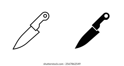 Kitchen knife icons collection in Filled flat and thin line style.