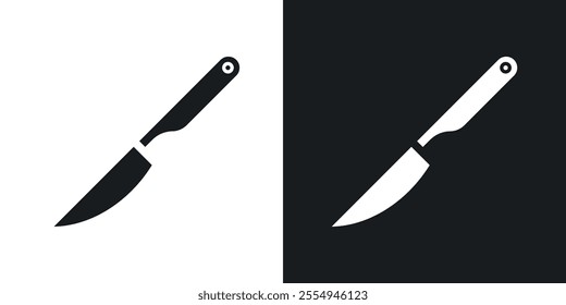 Kitchen knife icons in solid black and white colors