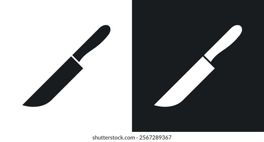 Kitchen knife icons in solid black and white colors