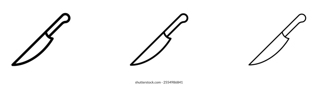 Kitchen knife icons in tree different stroke sizes