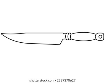 Kitchen knife linear, food preparation tool - vector illustration for coloring book, sign or logo. Large kitchen knife for sign or icon