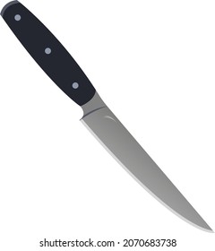 Kitchen knife made of metal with a black handle.