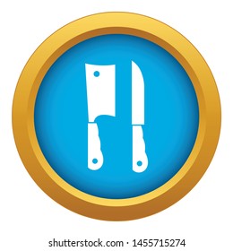 Kitchen knife and meat knife icon blue vector isolated on white background for any design