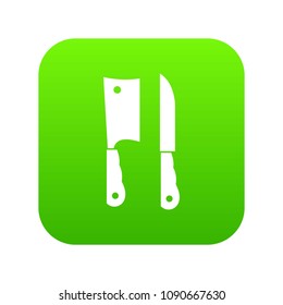 Kitchen knife and meat knife icon digital green for any design isolated on white vector illustration