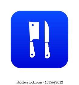 Kitchen knife and meat knife icon digital blue for any design isolated on white vector illustration