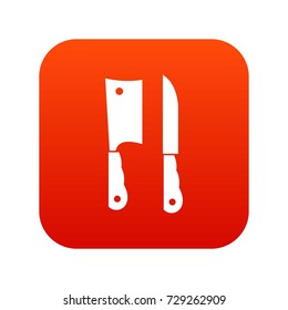 Kitchen knife and meat knife icon digital red for any design isolated on white vector illustration