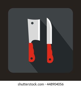 Kitchen knife and meat knife icon in flat style on a gray background
